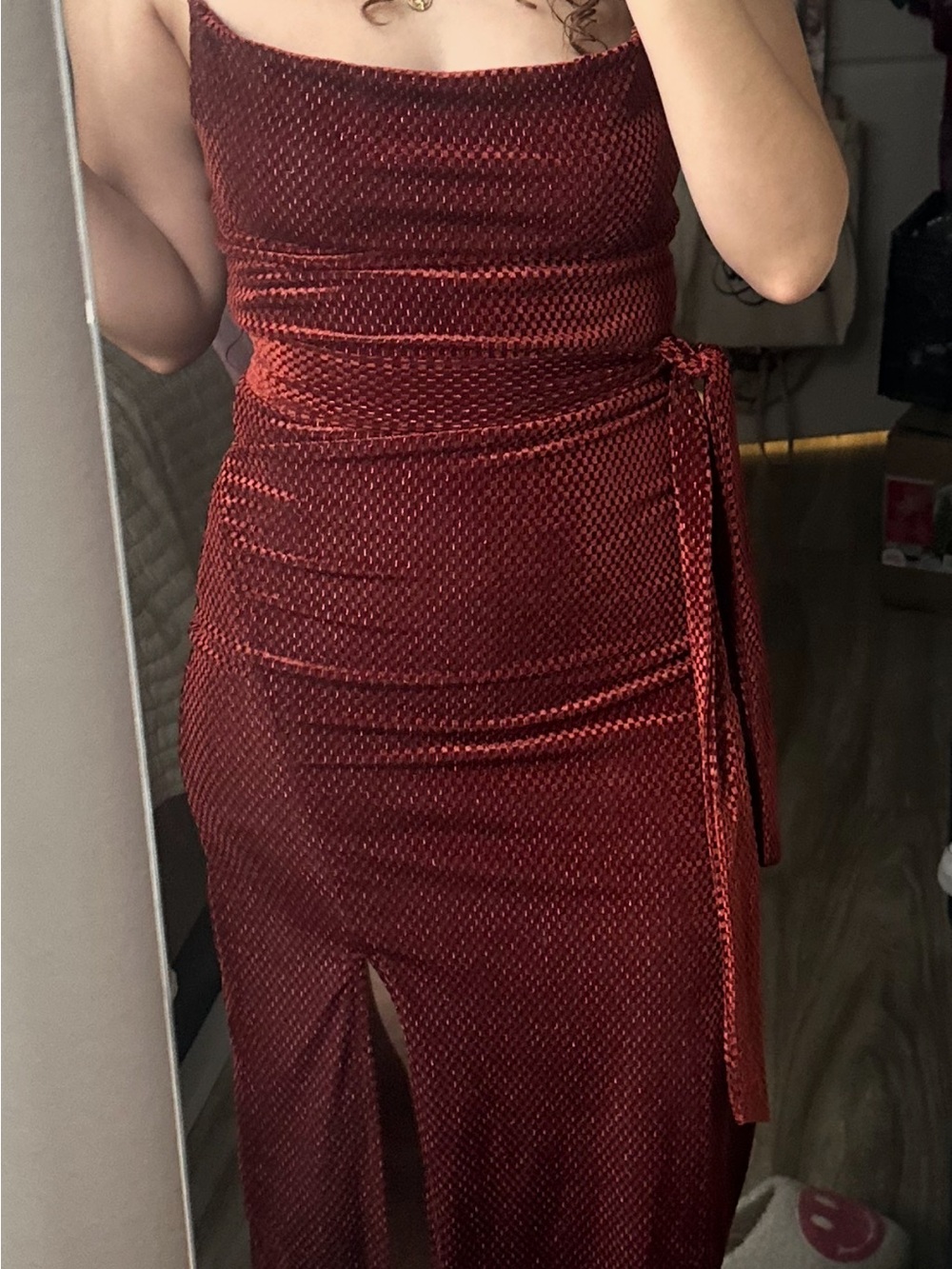 Velvet Wrap Midi Dress in Deep Rust Red